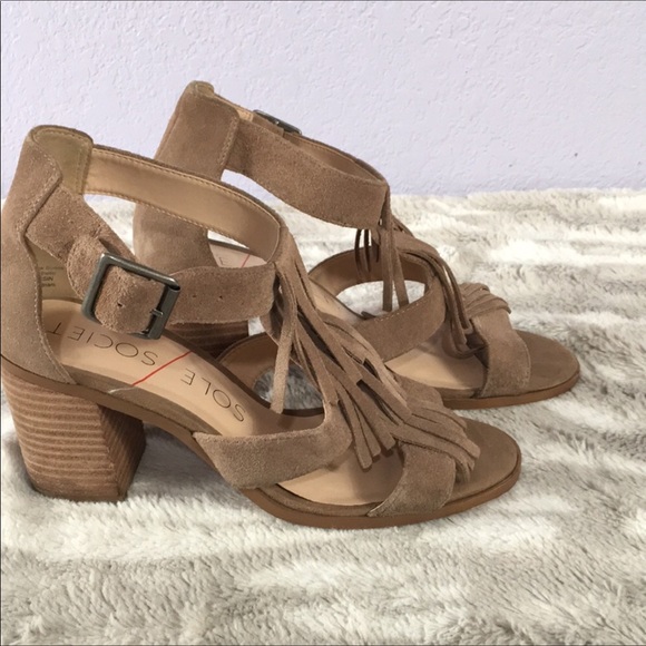 Sole society sandals taupe suede fringe heeled  8 - Picture 3 of 5